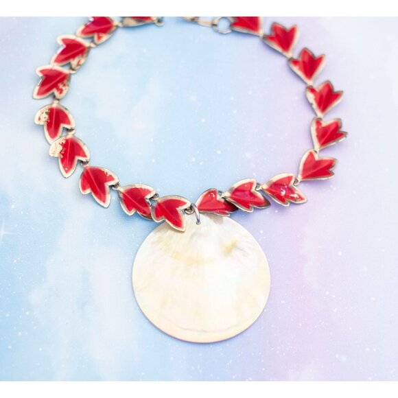Vintage Red Leaves Choker Necklace | Moon Necklace | 13.5 inch | J10 - Picture 1 of 4